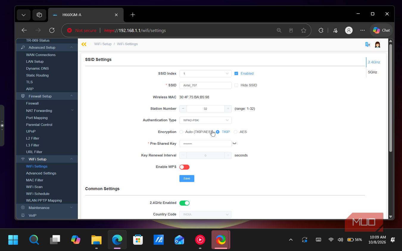 wifi router ssid settings configuration page
