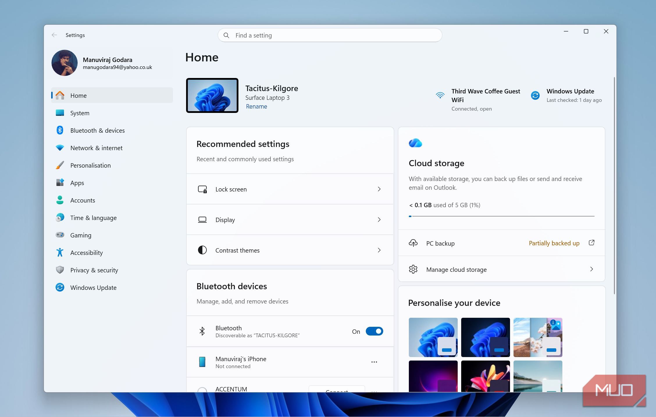Главное меню системных параметров в Windows