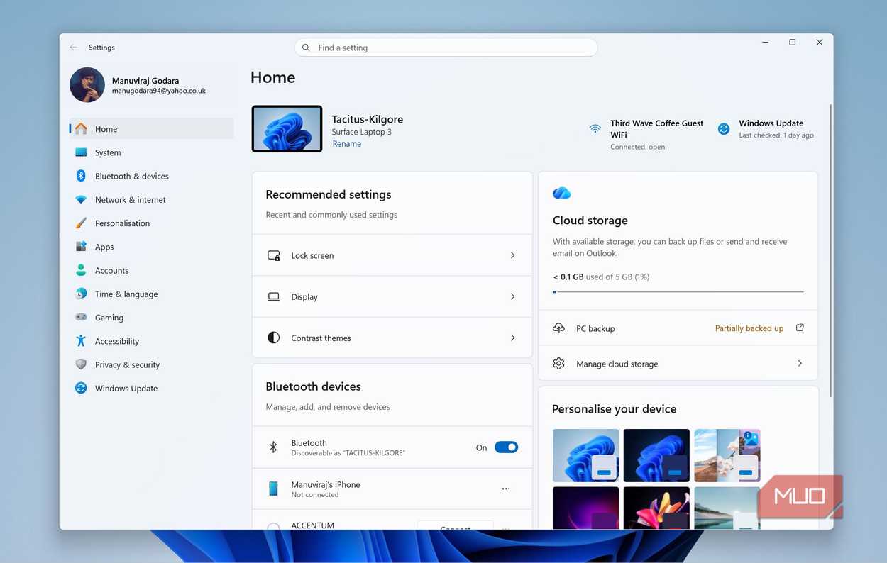 Параметры Windows Главное меню системных параметров в Windows