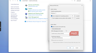 windows 11 startup and recovery settings dialog system failure options