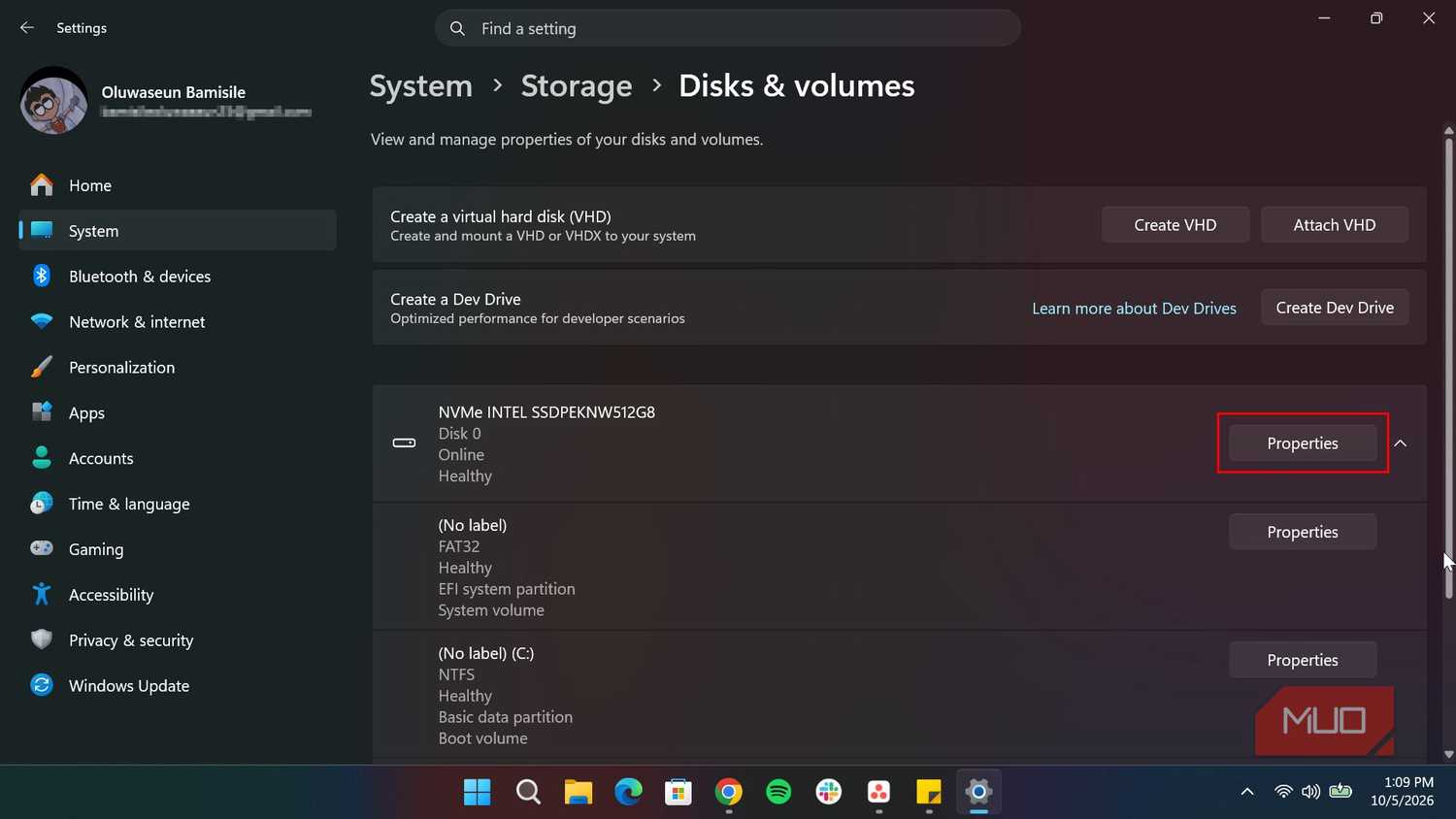 Windows Disks and volumes page-1