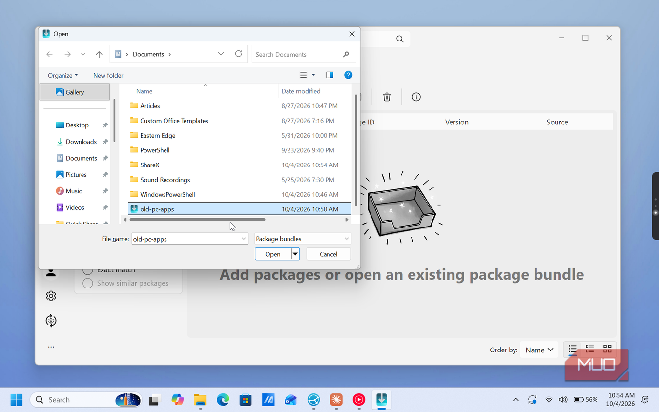 windows file explorer documents folder with old pc apps package bundle selected