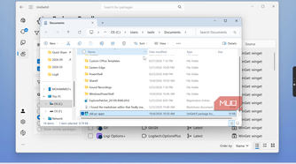 windows file explorer documents folder with unigetui package manager interface