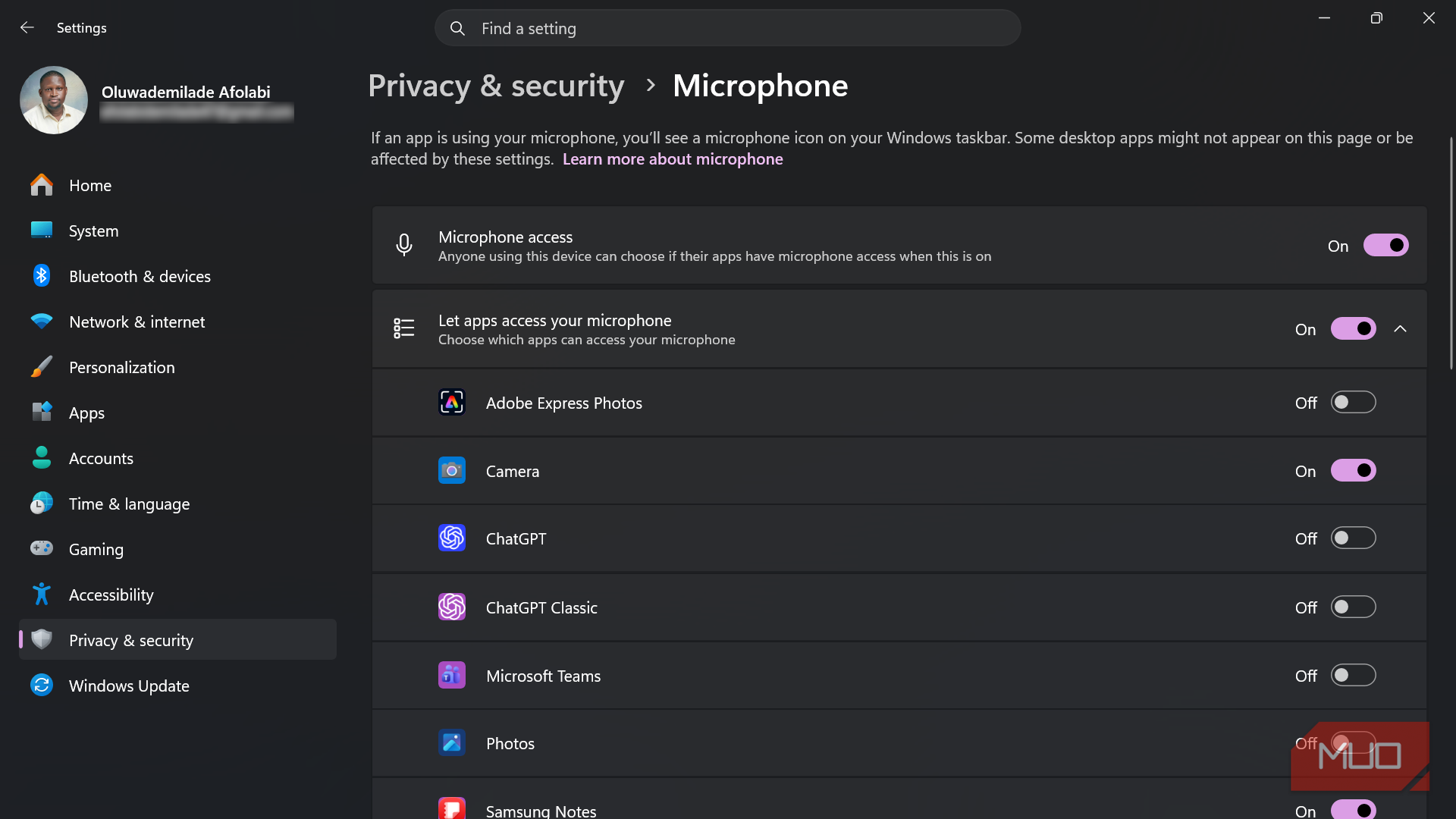 Windows microphone privacy settings menu overview