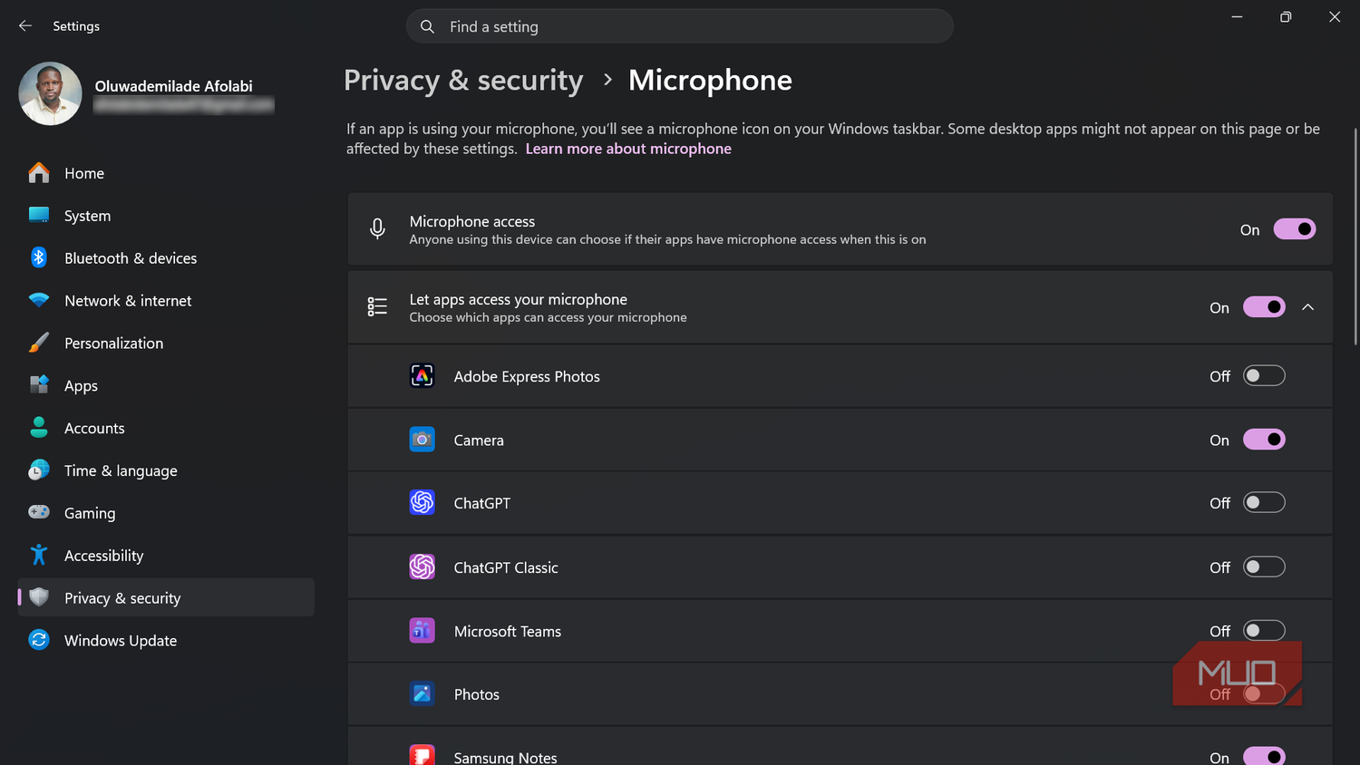 Windows microphone privacy settings menu overview