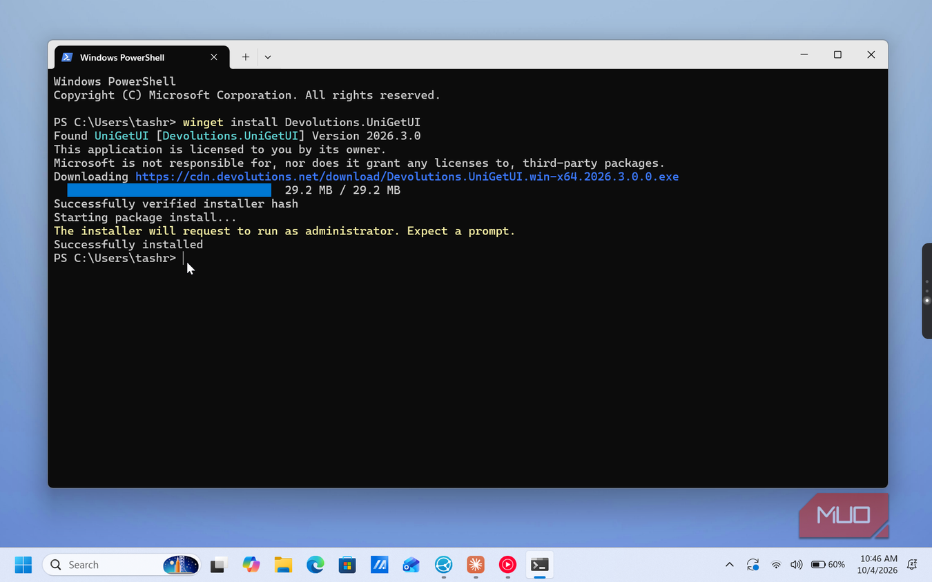 windows powershell devololutions unigetui installation command successful