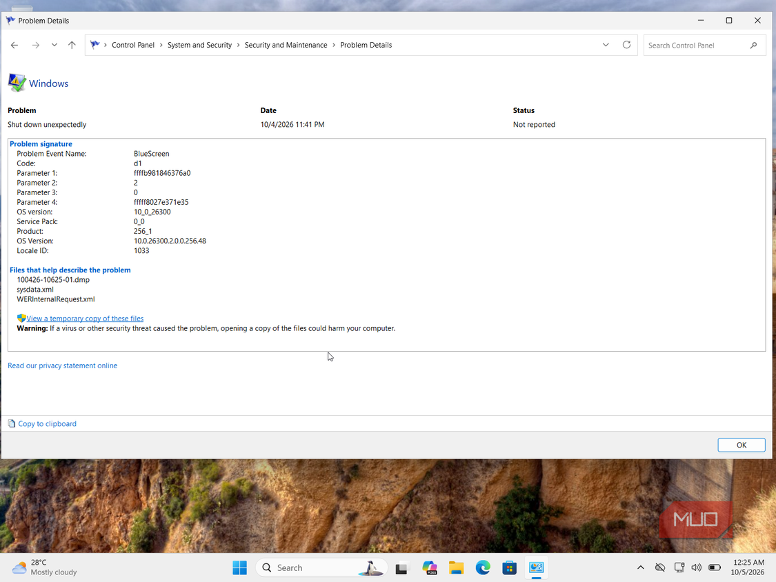 windows problem details bluescreen crash report october 2026