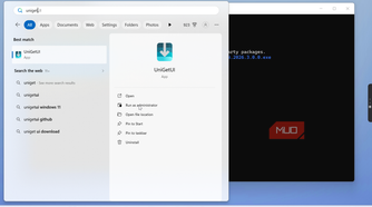 windows search results for unigetui application