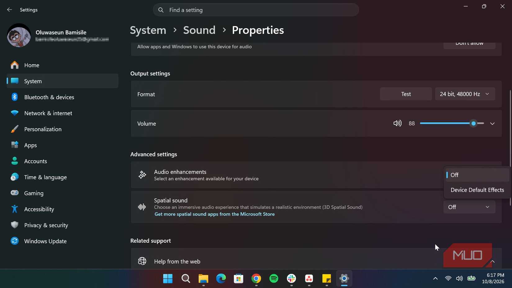 Windows sound settings