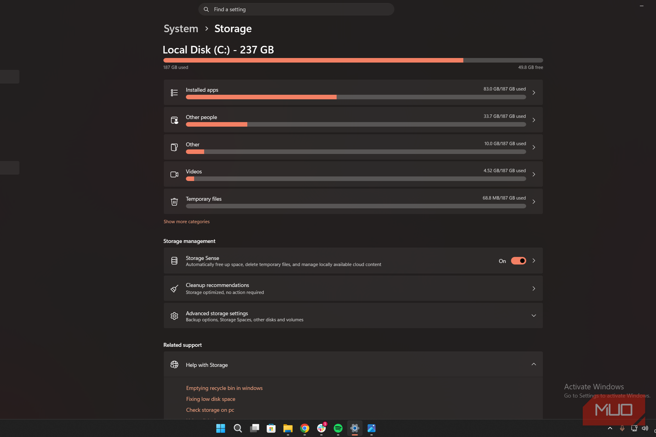 Windows Storage Settings