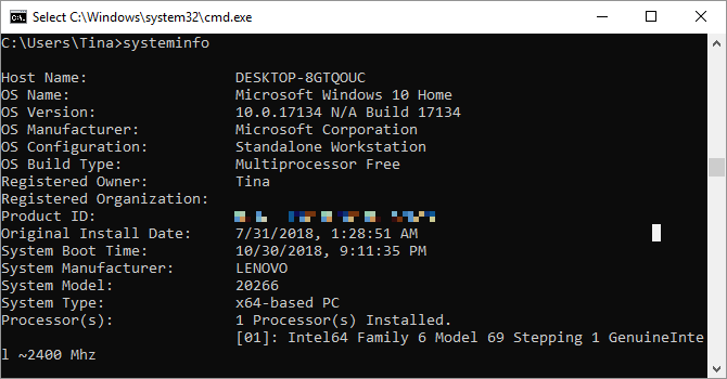 systeminfocmd - 15 Comandi del prompt dei comandi di Windows (CMD) che devi conoscere