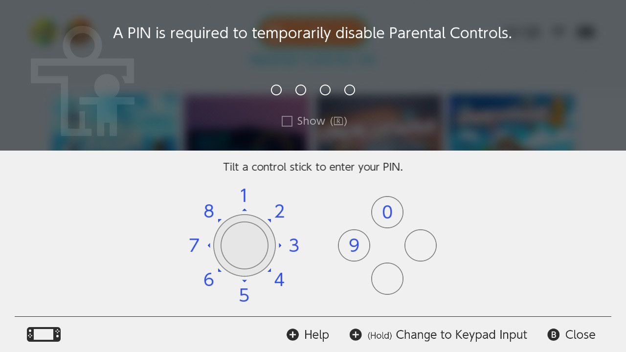 Parental controls PIN entry screen on Nintendo Switch - Come configurare e utilizzare il filtro famiglia su Nintendo Switch