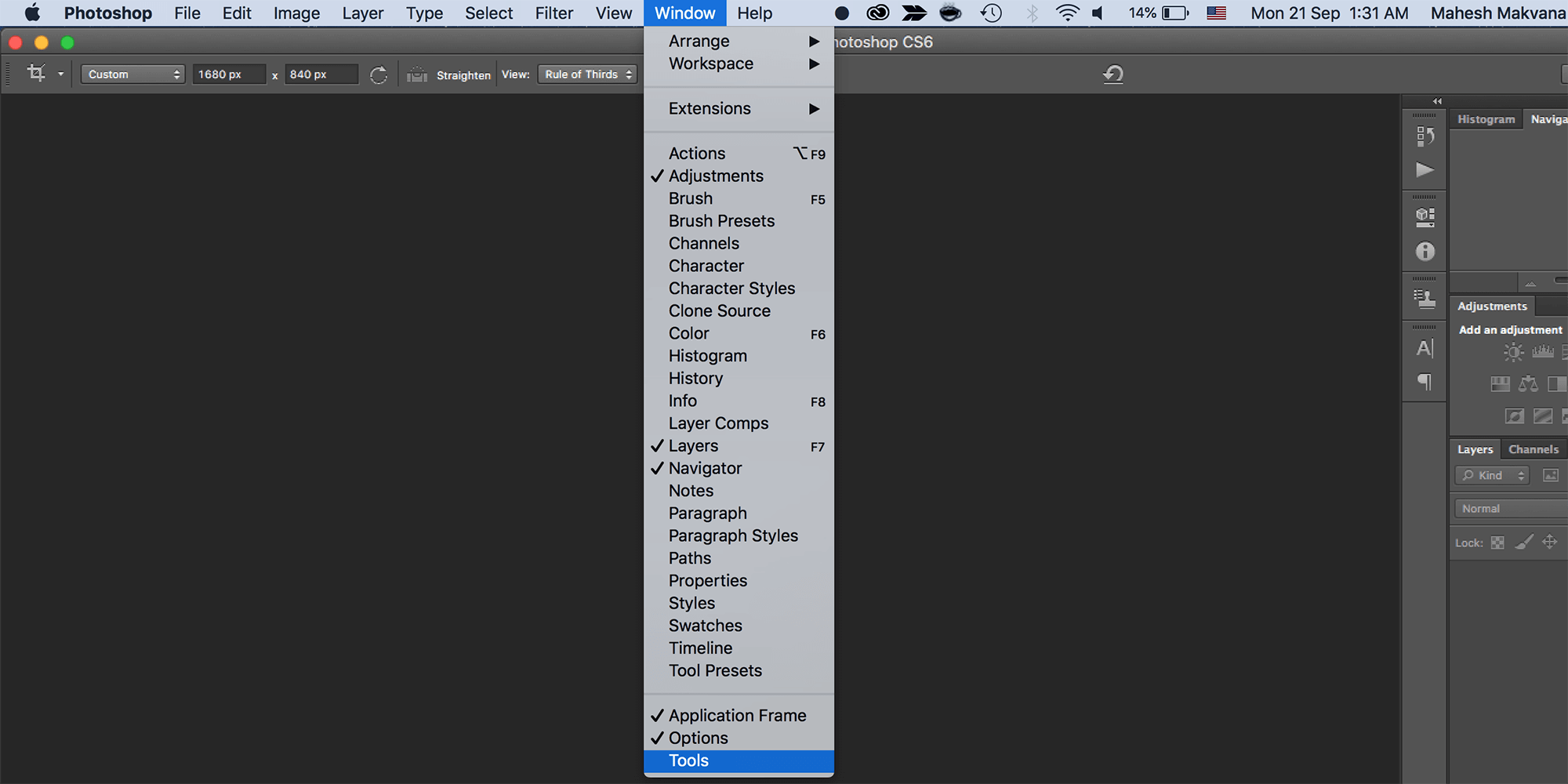 So setzen Sie das Erscheinungsbild von Adobe Photoshop auf die Standardeinstellungen zurück - enable tools photoshop