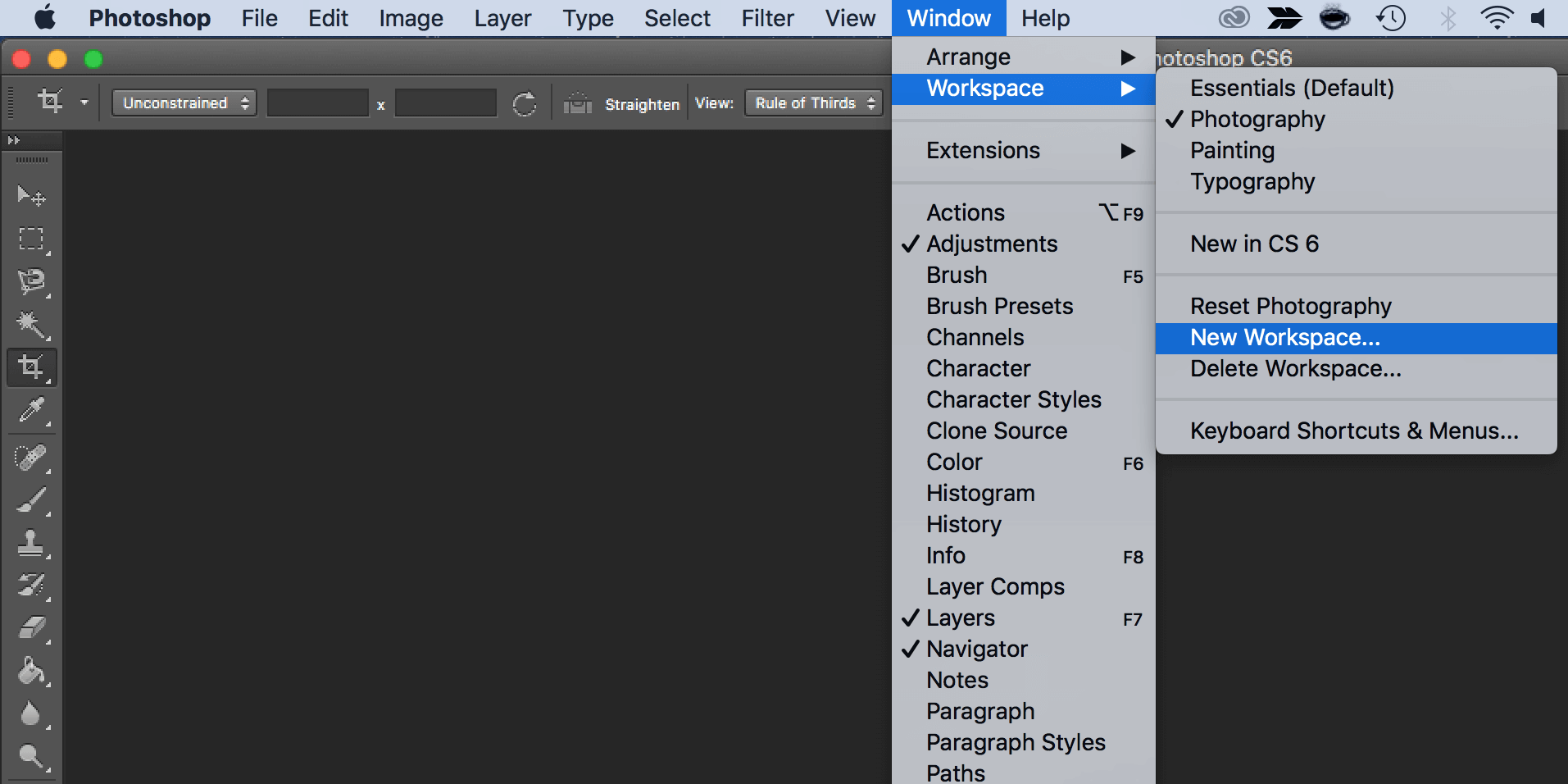 So setzen Sie das Erscheinungsbild von Adobe Photoshop auf die Standardeinstellungen zurück - new workspace photoshop