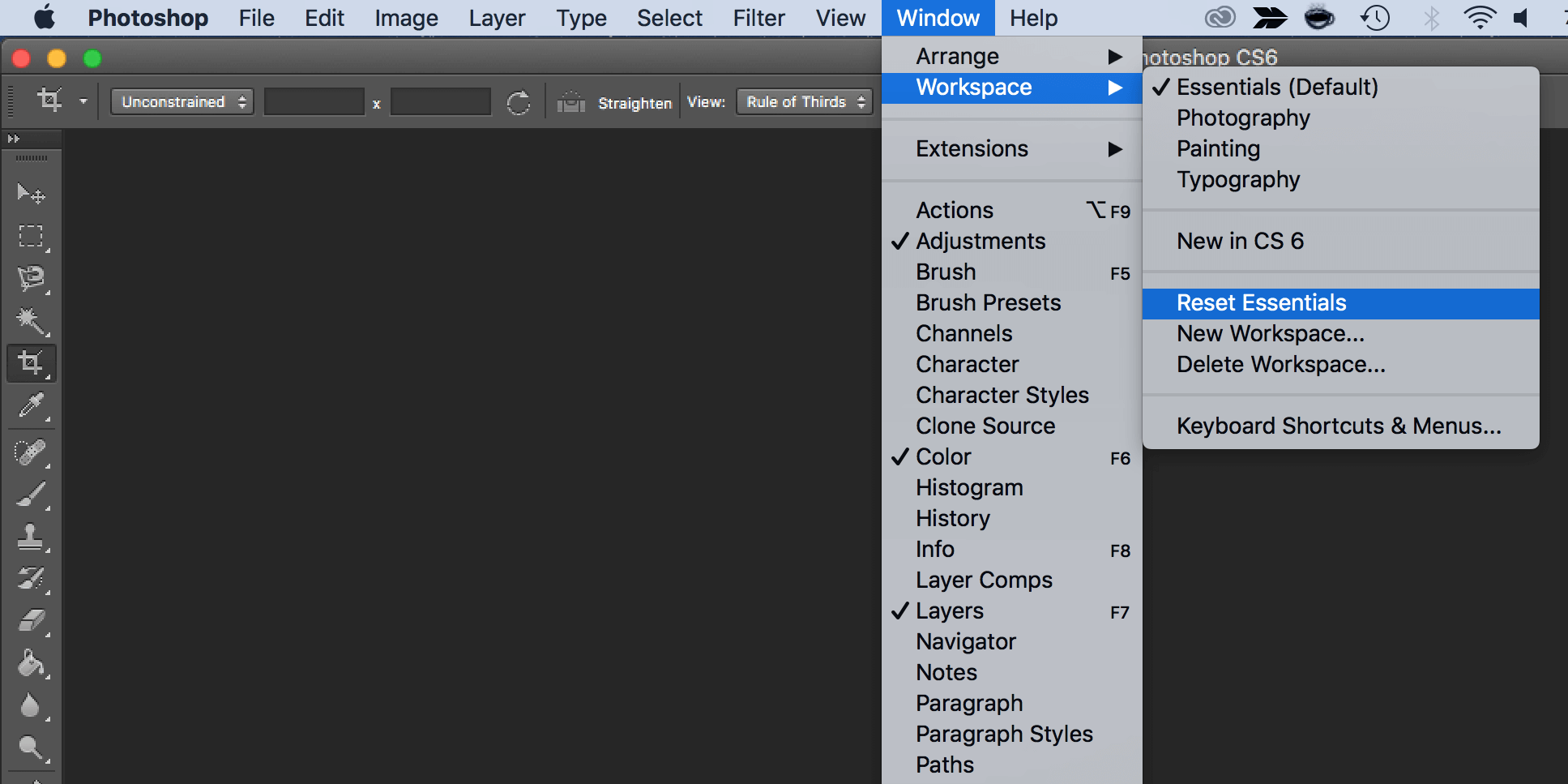 So setzen Sie das Erscheinungsbild von Adobe Photoshop auf die Standardeinstellungen zurück - reset workspace photoshop