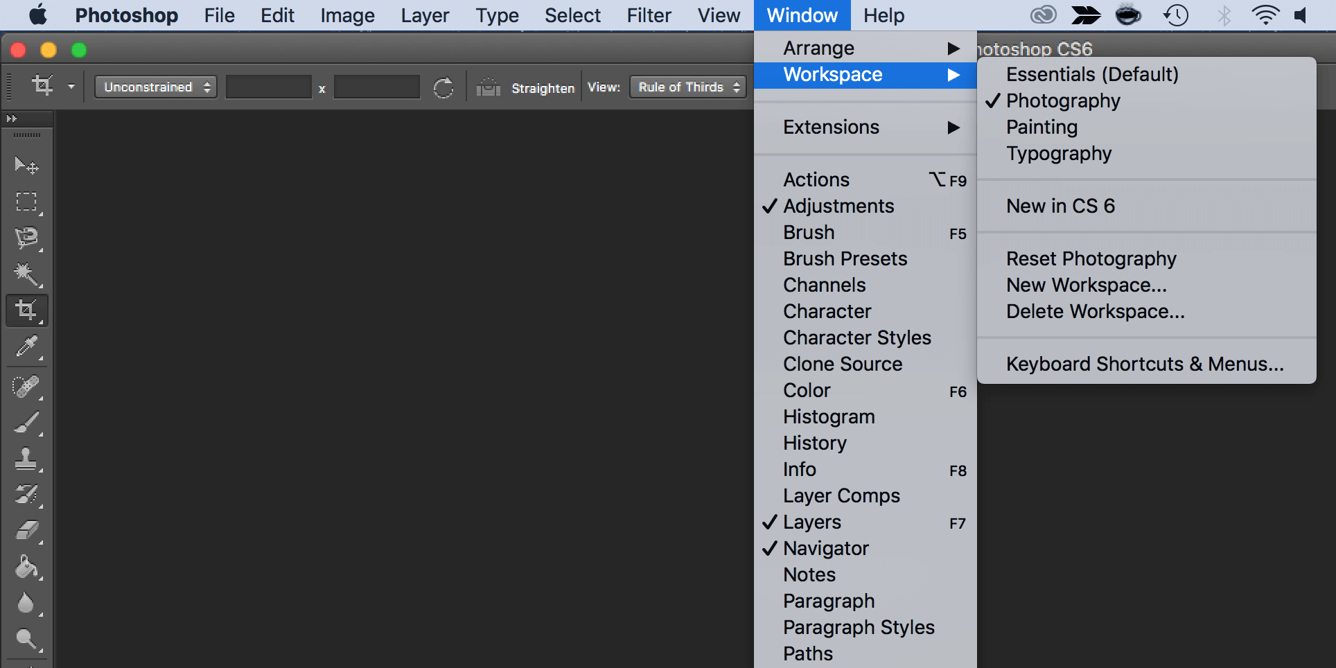 So setzen Sie das Erscheinungsbild von Adobe Photoshop auf die Standardeinstellungen zurück - select workspace photoshop