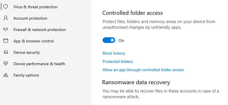 controlled folder access - 6 semplici modi per aumentare la sicurezza in Microsoft Defender e Windows 10