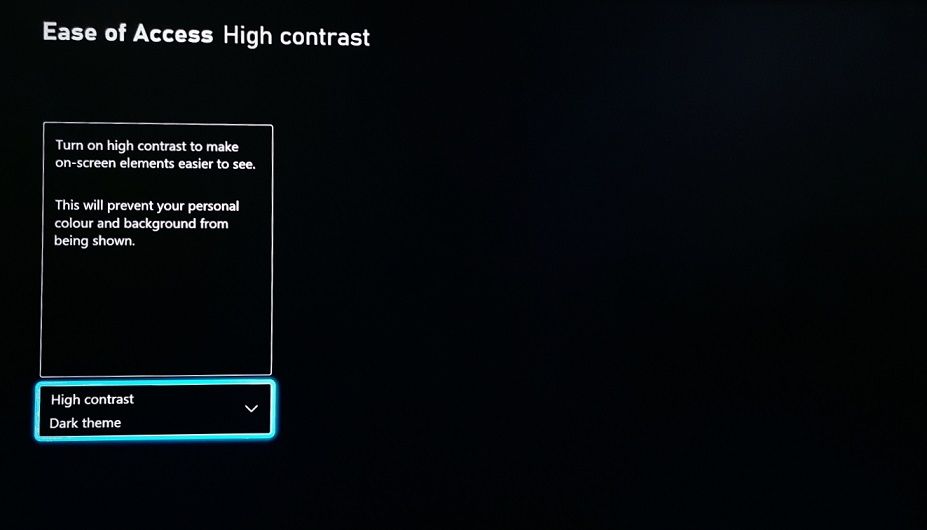 Aktivieren des kontrastreichen Modus auf Xbox Series X - High Contrast Dark Theme