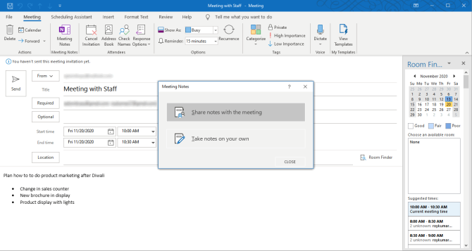 Verwandeln Sie Outlook in ein Projektmanagement-Tool mit OneNote-Integration - choose an option from dialog box meeting notes