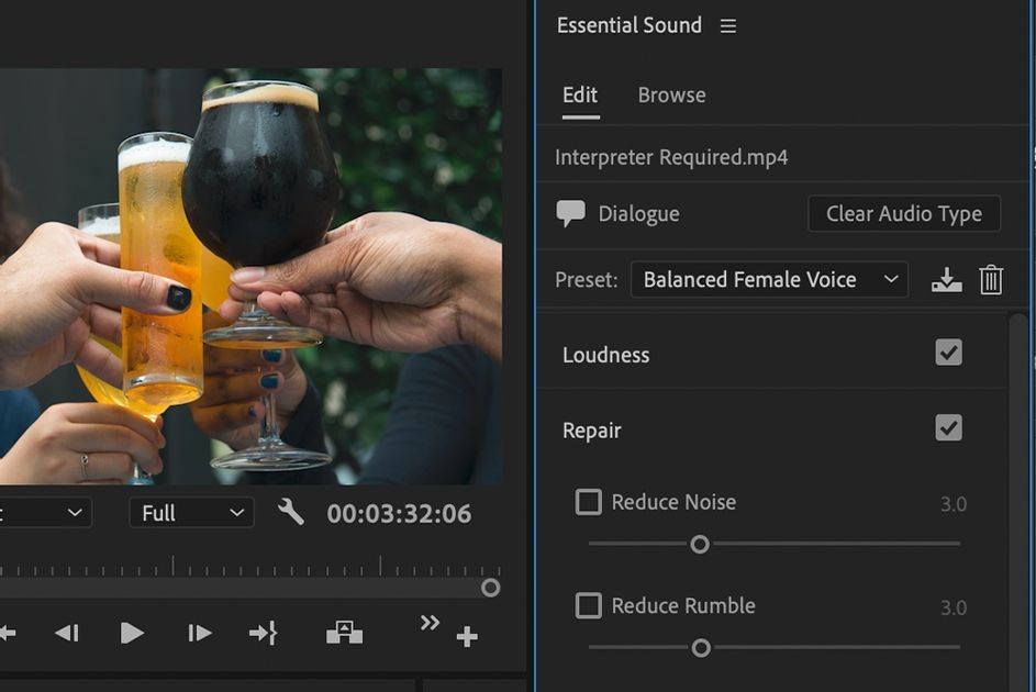 So erzielen Sie in Adobe Premiere Pro mit unverzichtbarem Sound ein besseres Audio - essential sounds balanced female voice preset