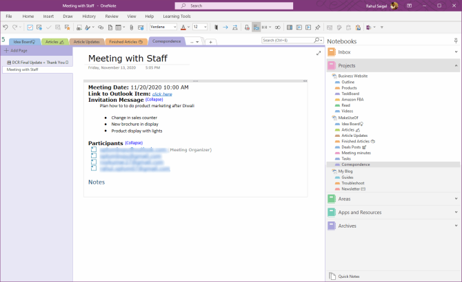 Verwandeln Sie Outlook in ein Projektmanagement-Tool mit OneNote-Integration - meeting notes in OneNote notebook