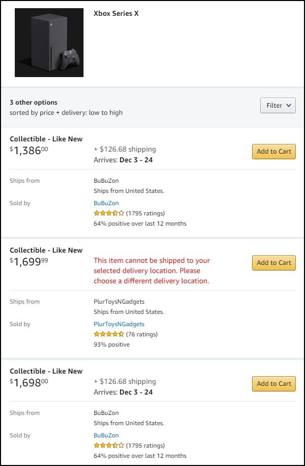 X / S-Engpässe in der Xbox-Serie Siehe Scalper Cashing In - scalper Amazon prices