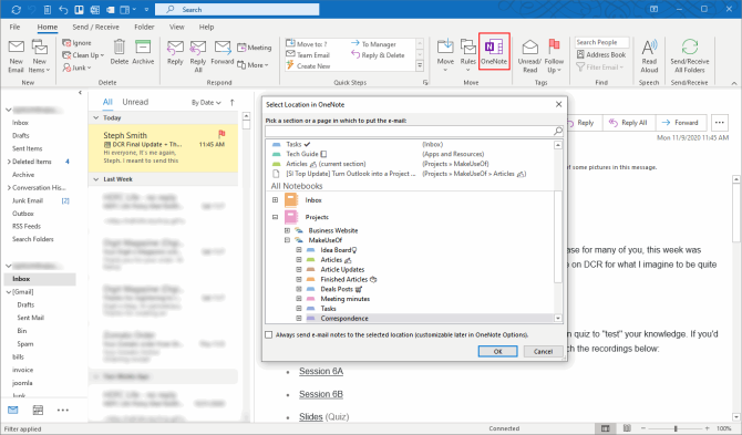 Verwandeln Sie Outlook in ein Projektmanagement-Tool mit OneNote-Integration - send email to OneNote