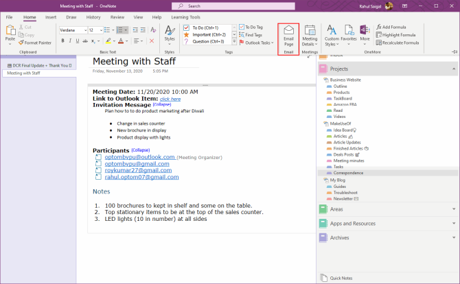 Verwandeln Sie Outlook in ein Projektmanagement-Tool mit OneNote-Integration - share the meeting notes with attendees