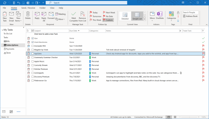 Verwandeln Sie Outlook in ein Projektmanagement-Tool mit OneNote-Integration - tasks listed in the outlook window