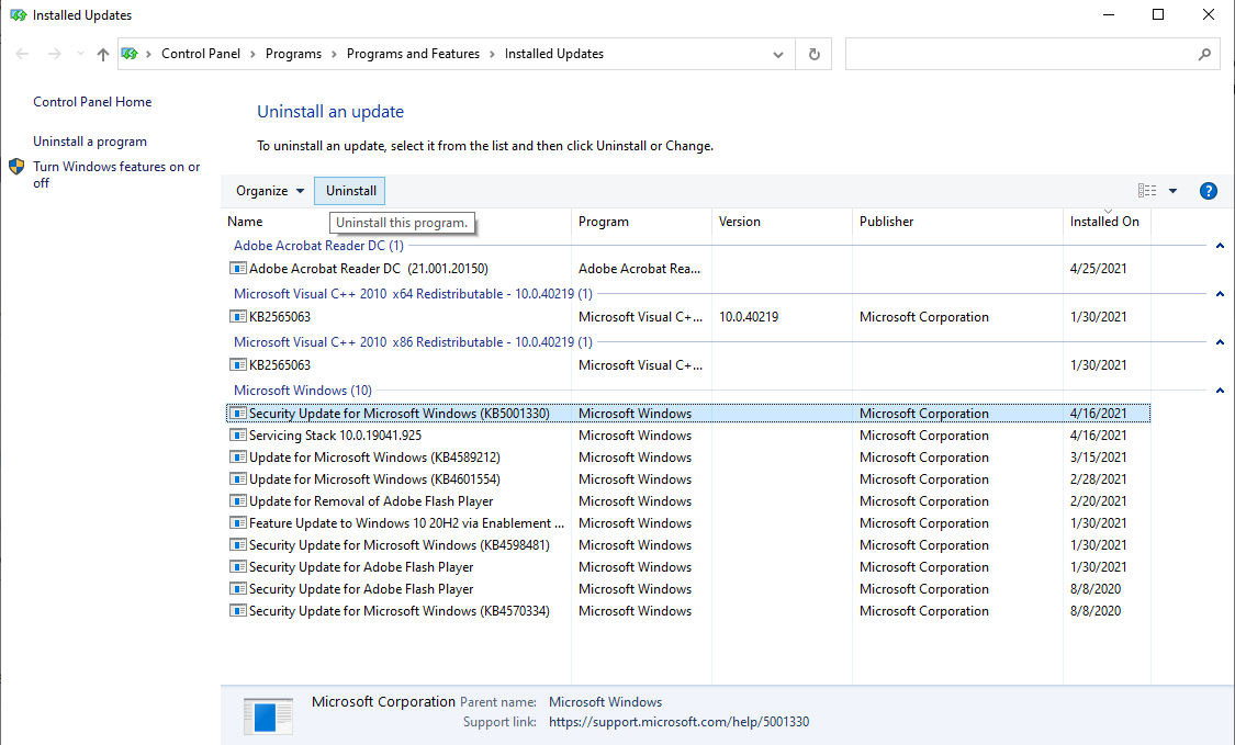 Servicing stack update for windows 10 удалить